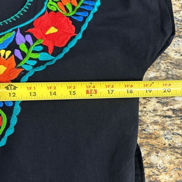 Vestido Traditional Mexican Black Embroidered Tunic Dress Size S - Picture 5 of 6